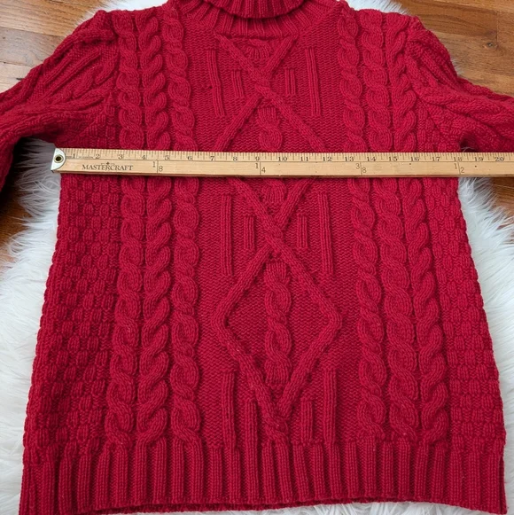Aran Mor Wool Irish Knit Turtleneck Sweater Medium Red - Picture 7 of 9